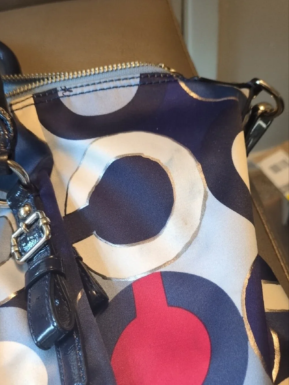 Coach Navy, Red & White Madison Print Satchel